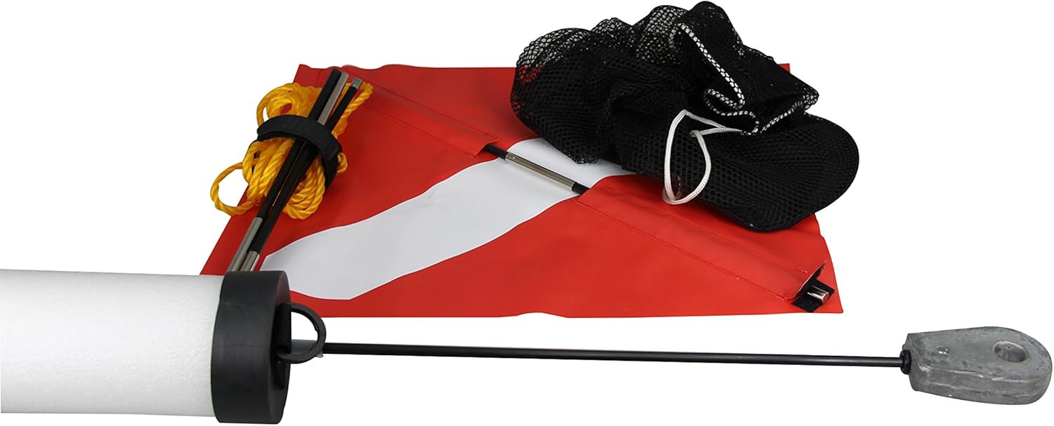 Pactrade Marine Scuba Diving Buoy Dive Flag Kit Easy Fold & Store 4' Floating Pole with Weight Float