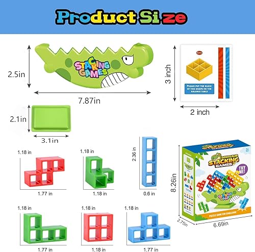 Miniatura 5 de Juego de 48 bloques de equilibrio de torre Tetra, juego de torre de equilibrio Tetris, bloques de construcción de equipo para adultos y niños,