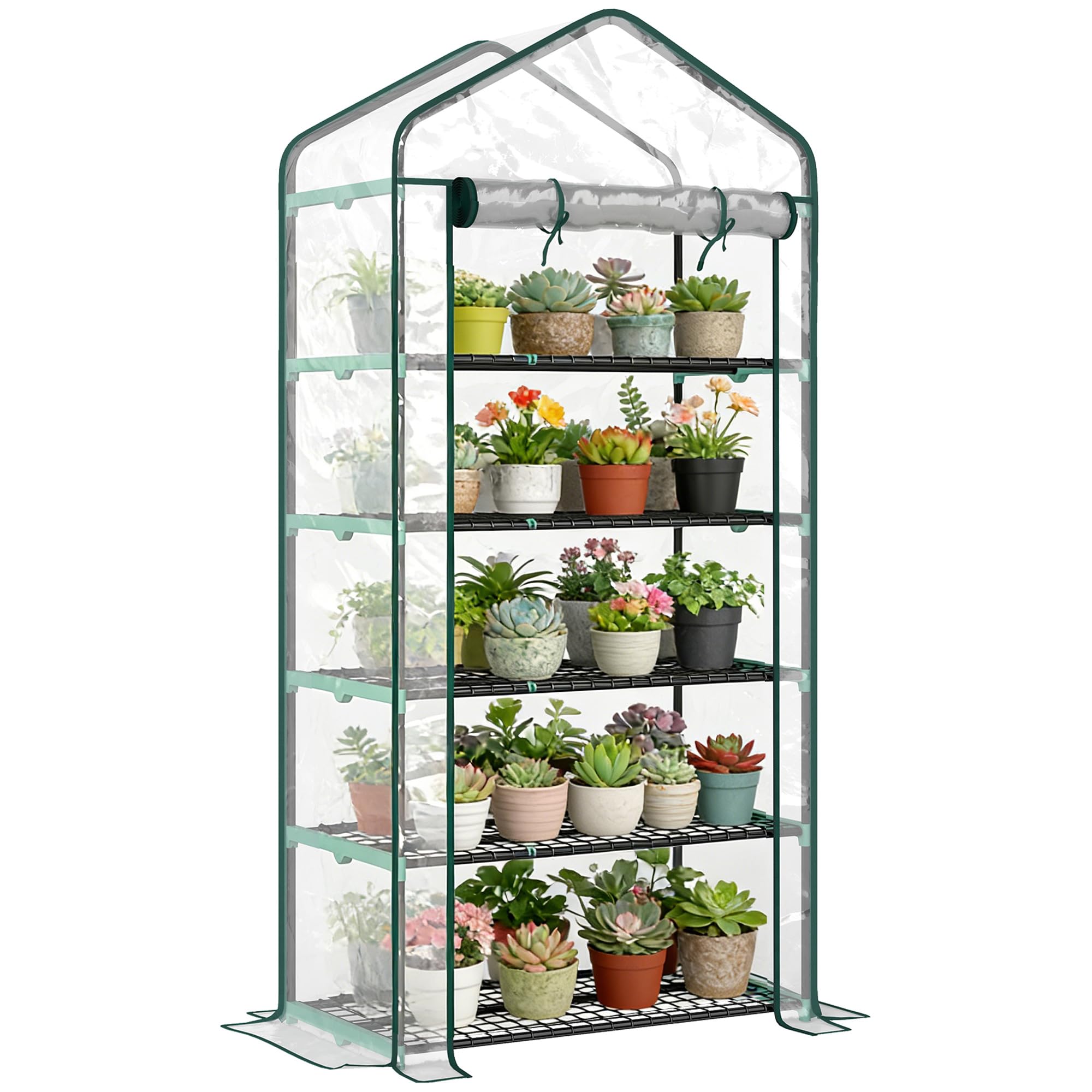 Outsunny Serra da Balcone a 5 Livelli con Ingresso Avvolgibile, Serra per Orto con Struttura in Acciaio e Copertura PVC, per Piante Orto Verdure Fiori Frutta, 90x49x193 cm, Trasparente
