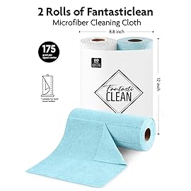 Fantasticlean Microfiber Cleaning Cloth Roll -60 Pack, Tear Away Microfiber Towels, 12 x 12, Reusable, Washable, Scratch Free, Ultra Absorbent Dishcloth for Car, Home Supplies (White & Blue)
