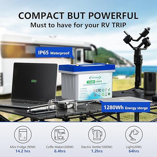 Miniatura 6 de Oasesenergy Batería LiFePO4 de 12 V 100 Ah, batería de litio de ciclo profundo integrada 100 A BMS, hasta 15000 ciclos, perfecta para viajes en RV,