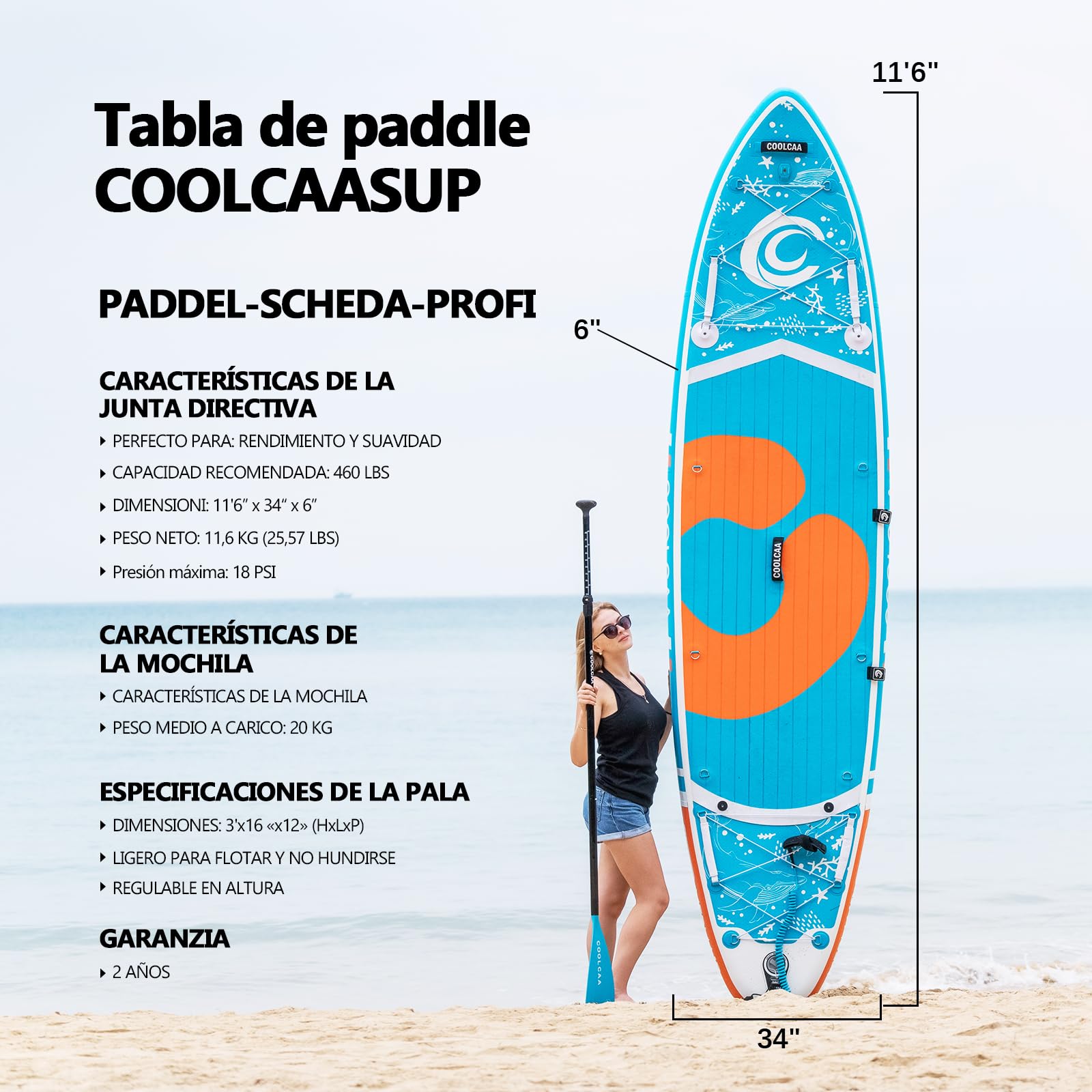 COOLCAA 354cmx86cmx15cm Tabla Paddle Surf Hinchable con Accesorios Sup de Primera Calidad, Capacidad de Carga de hasta 210kg, Tabla de Sup para Adultos y Jóvenes de Todos los Niveles