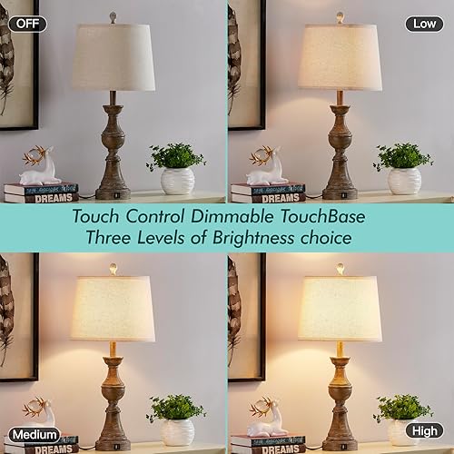 Miniatura 5 de Juego de 2 lámparas de mesa vintage de granja de 28.7 pulgadas con puertos de carga USB Daul QC3.0, lámpara táctil regulable de 3 vías para mesa