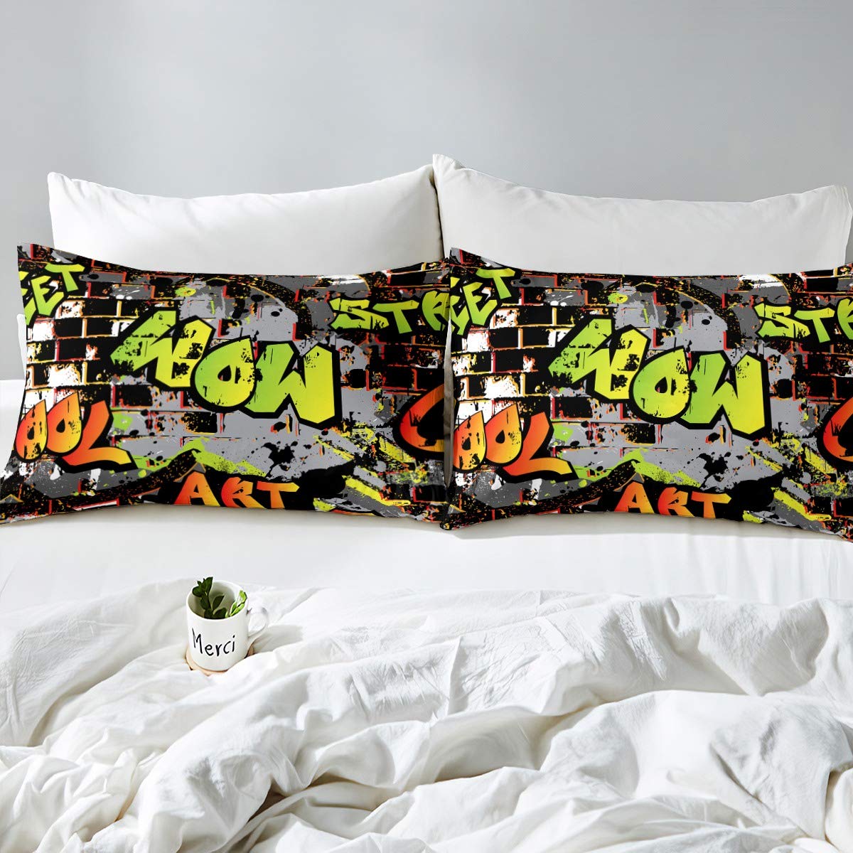 Loussiesd Hippie Graffiti-stijl beddengoedset, tieners, hiphopdecoratie