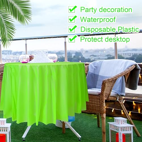 Miniatura 9 de Preboun Mantel de plástico redondo de 84 pulgadas para fiesta, mantel redondo y decorativo para fiestas, bodas, cumpleaños (color brillante, paquete