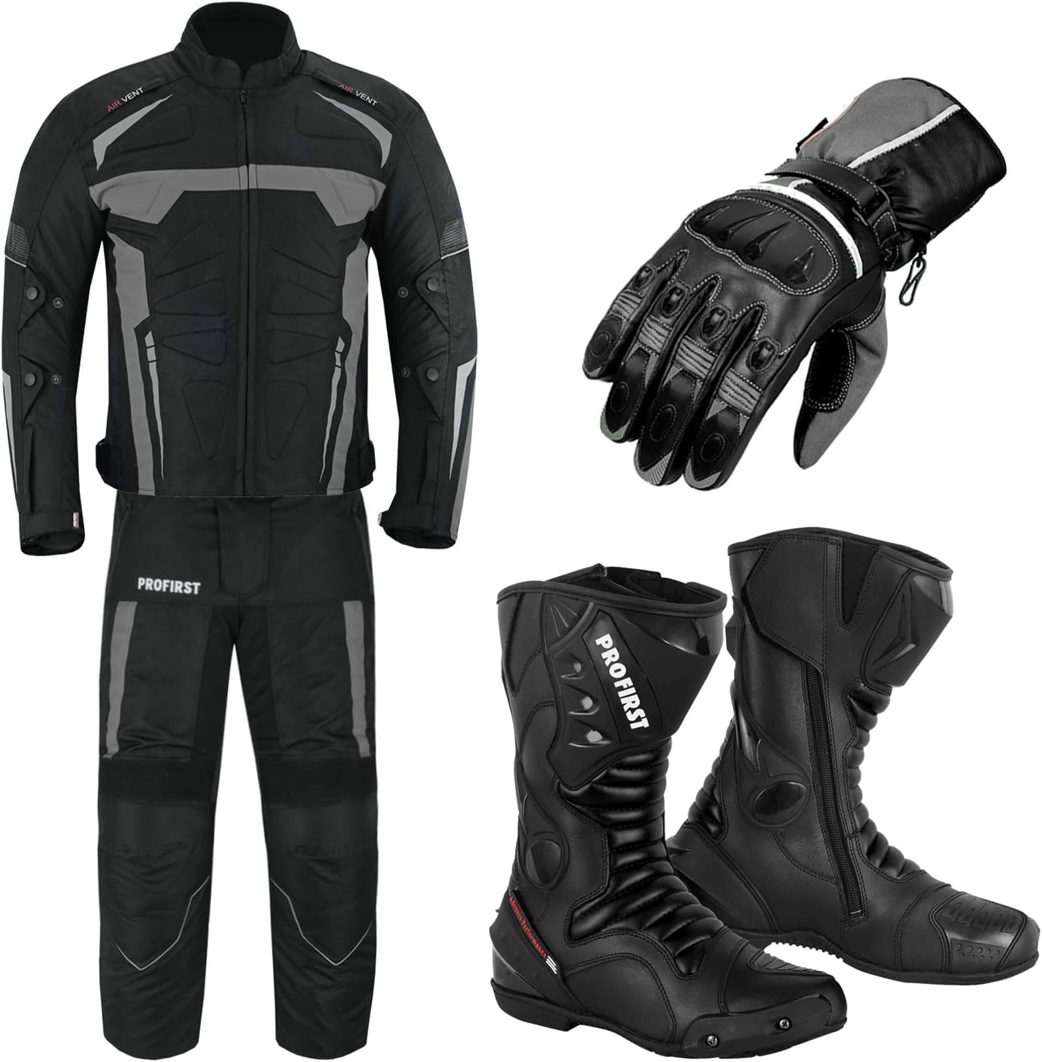 Motorcycle Clothing Suit - Motorbike Suit With Racing Gloves - Motorbike Boots Leather Shoes - 2 Piece Suit Armored Waterproof Suits Jacket Trouser CE Armor For All Weather Mens - Size 4Xtra Large