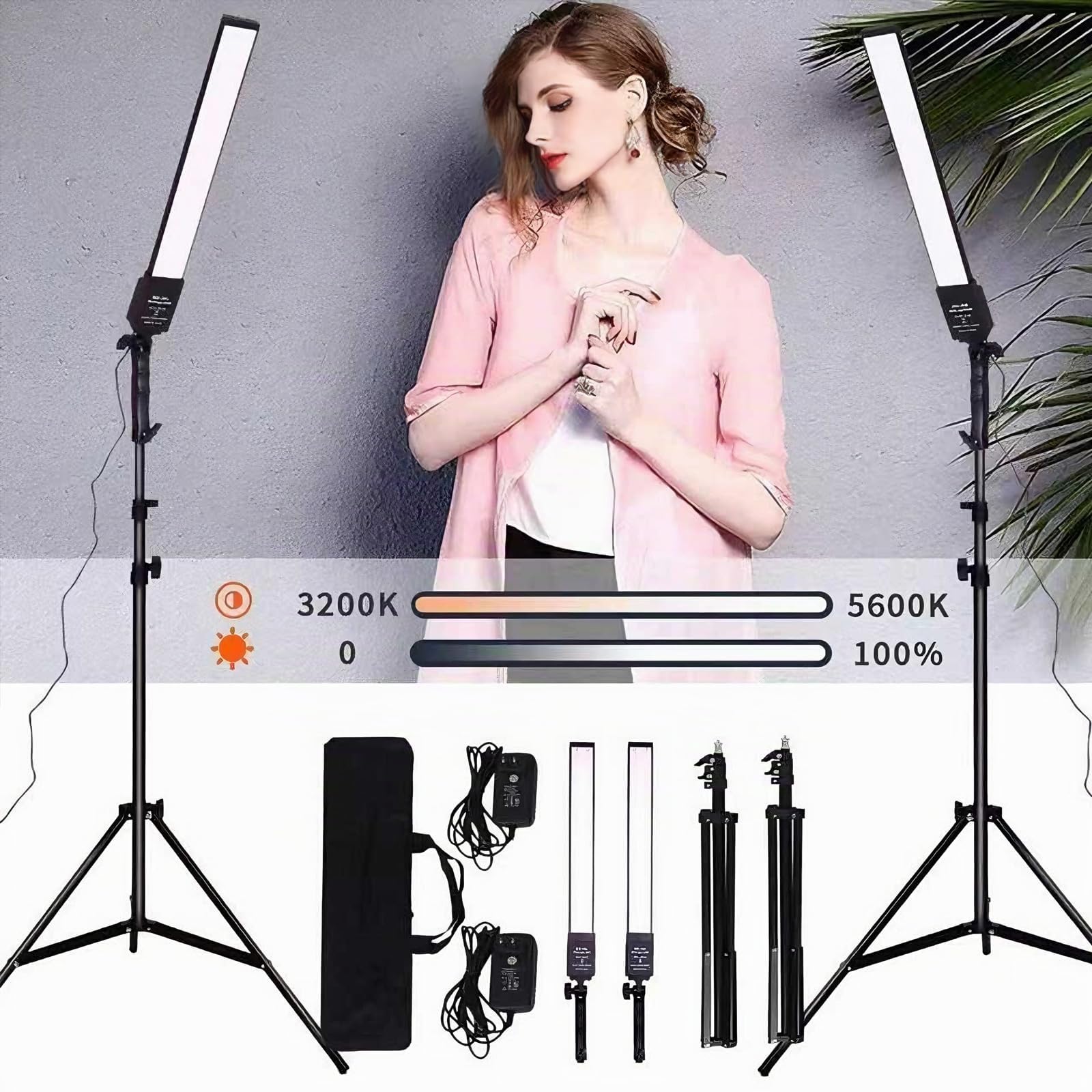 Juego de 2 luces LED bicolor regulables para vídeo y vídeo, con trípode, bolsa de transporte, juego de luz para cámara de vídeo, YouTube, producto de fotografía, 3200-5500 K, CRI 96+