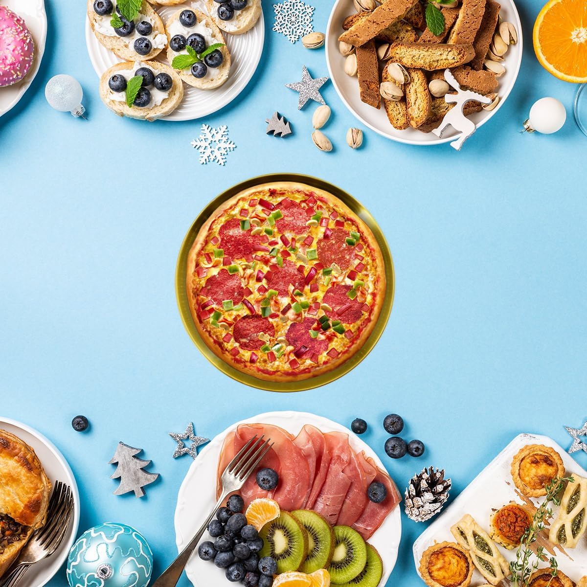 4pcs Stainless Steel Pizza Pan 9 Inch Round Pizza Tray Oven Safe Sturdy Reusable Easy Clean Gold Modern Style Pizza Pan