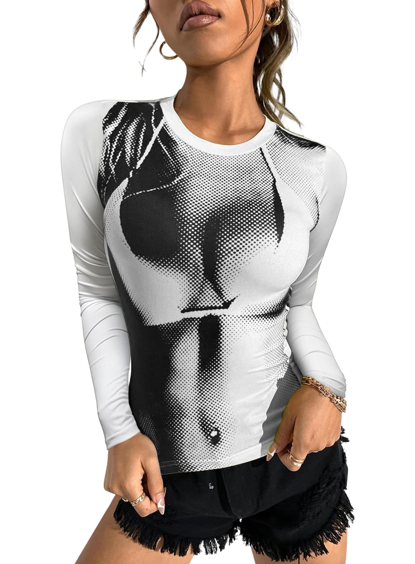 Women's 3D Body Print Crop Tops - Y2k Bikini Boob Graphic Tee Shirt Aesthetic Heat Map Sexy Festival Concert Outfit