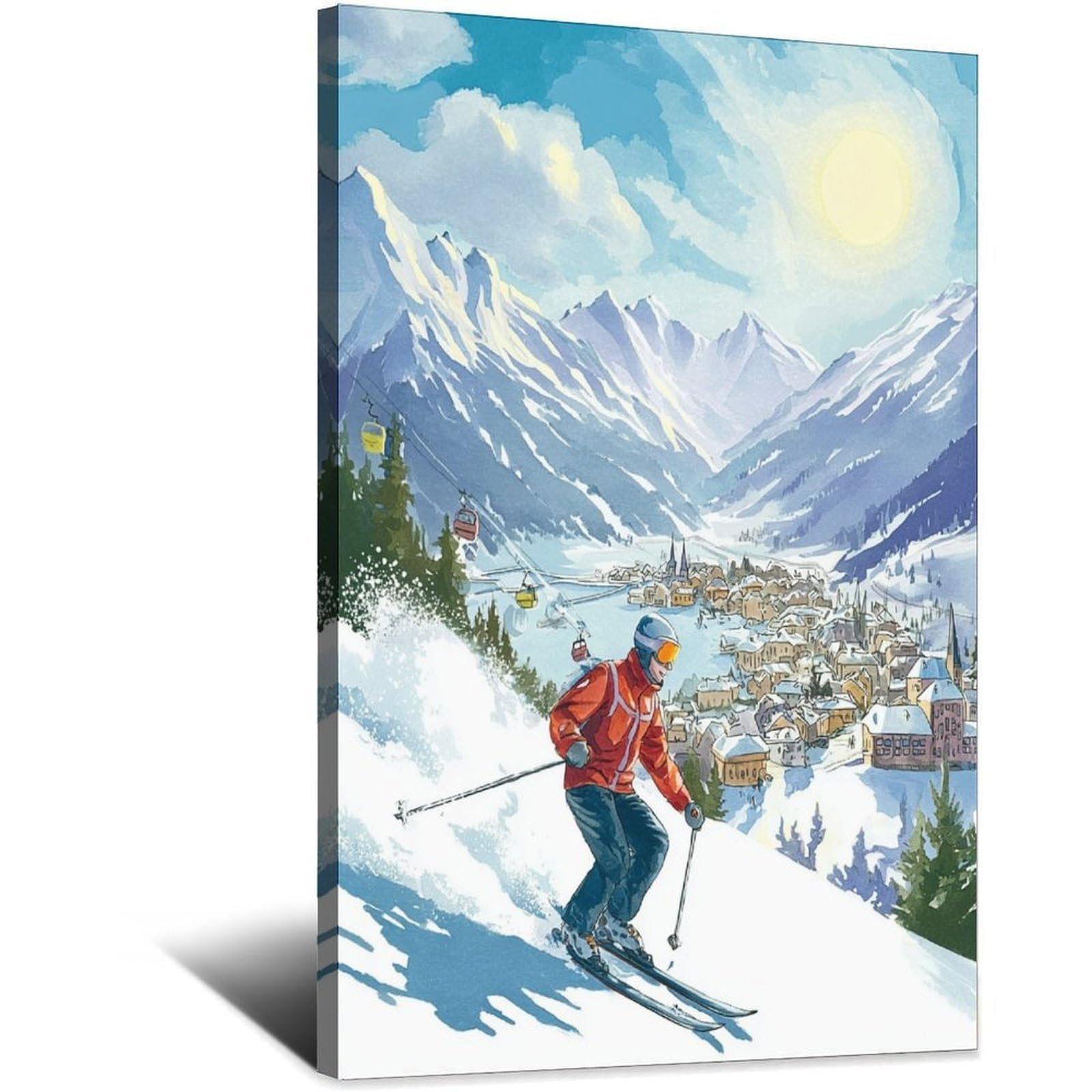 iPuzou St Moritz Switzerland Ski Poster 20x30inch(50x75cm) Vintage Watercolor Canvas Art