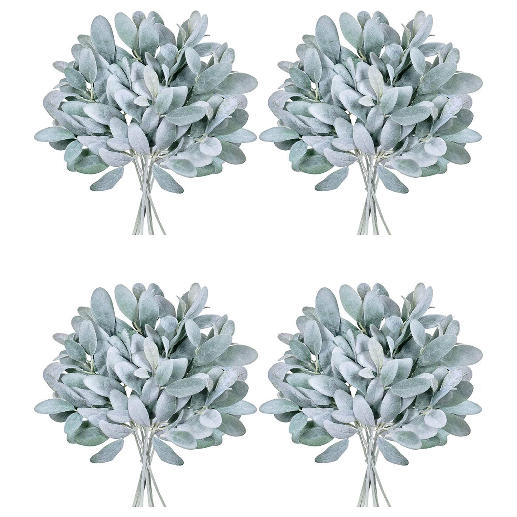 Tiges branches d'oreilles de faux agneau artificielles floquées pour bouquet et couronne DIY