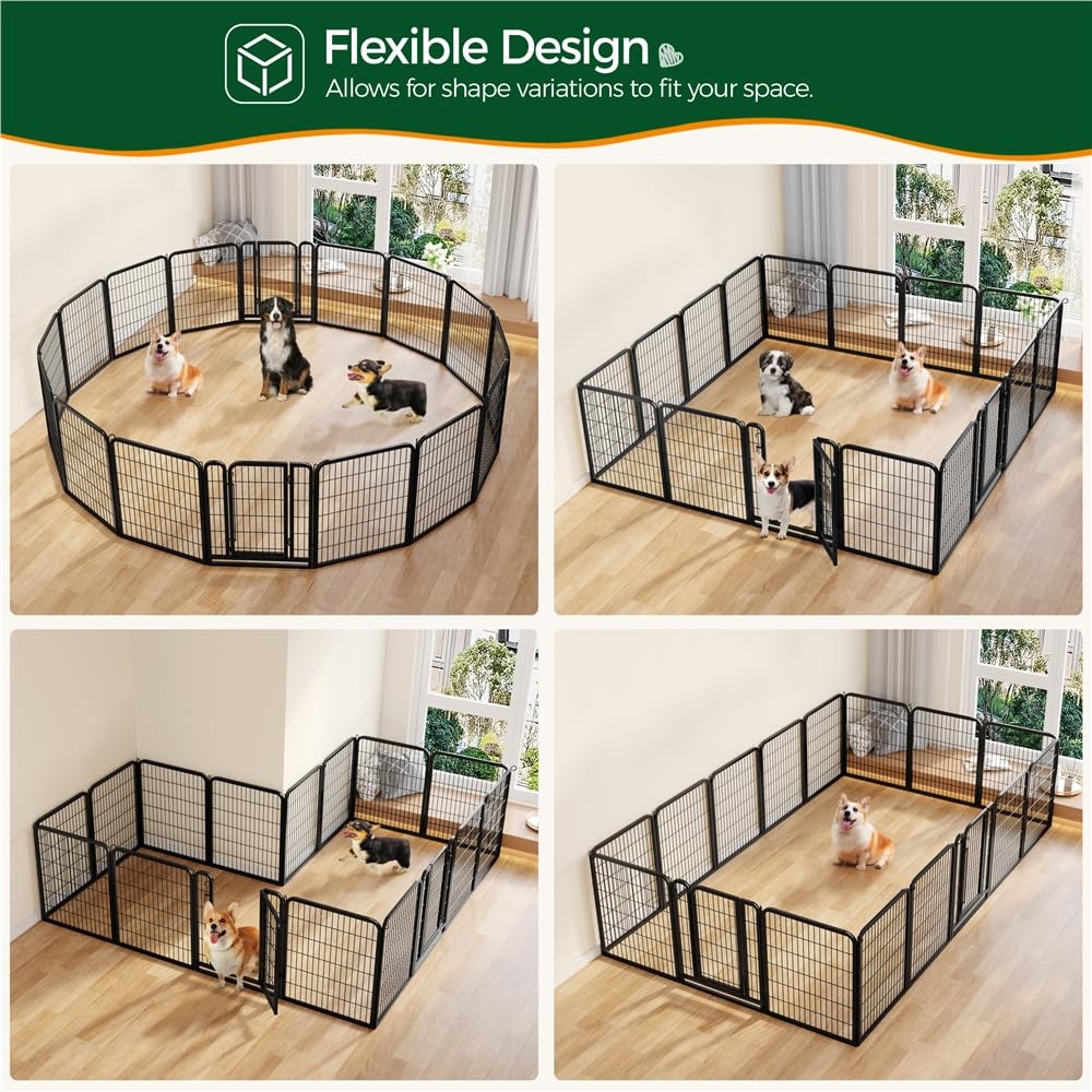 Yaheetech 16-teilig Hundelaufstall 80cm hoch, Hundezaun mit 2 Türen, Automatische Verriegelung, Faltbare Freigehege für Garten