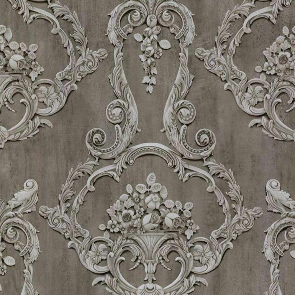 Grosvenor Damask Wallpaper Vintage Classic Dark Grey Traditional