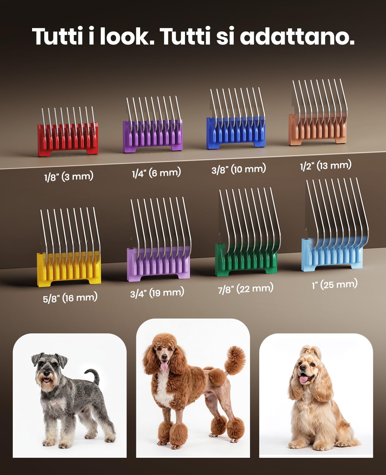 oneisall Tosatrice per Cani Professionale | 9000 RPM 5 velocità per mantelli spessi, lama 5-in-1 DLC, autonomia 280 min, silenzioso, con 8 pettini guida in metallo