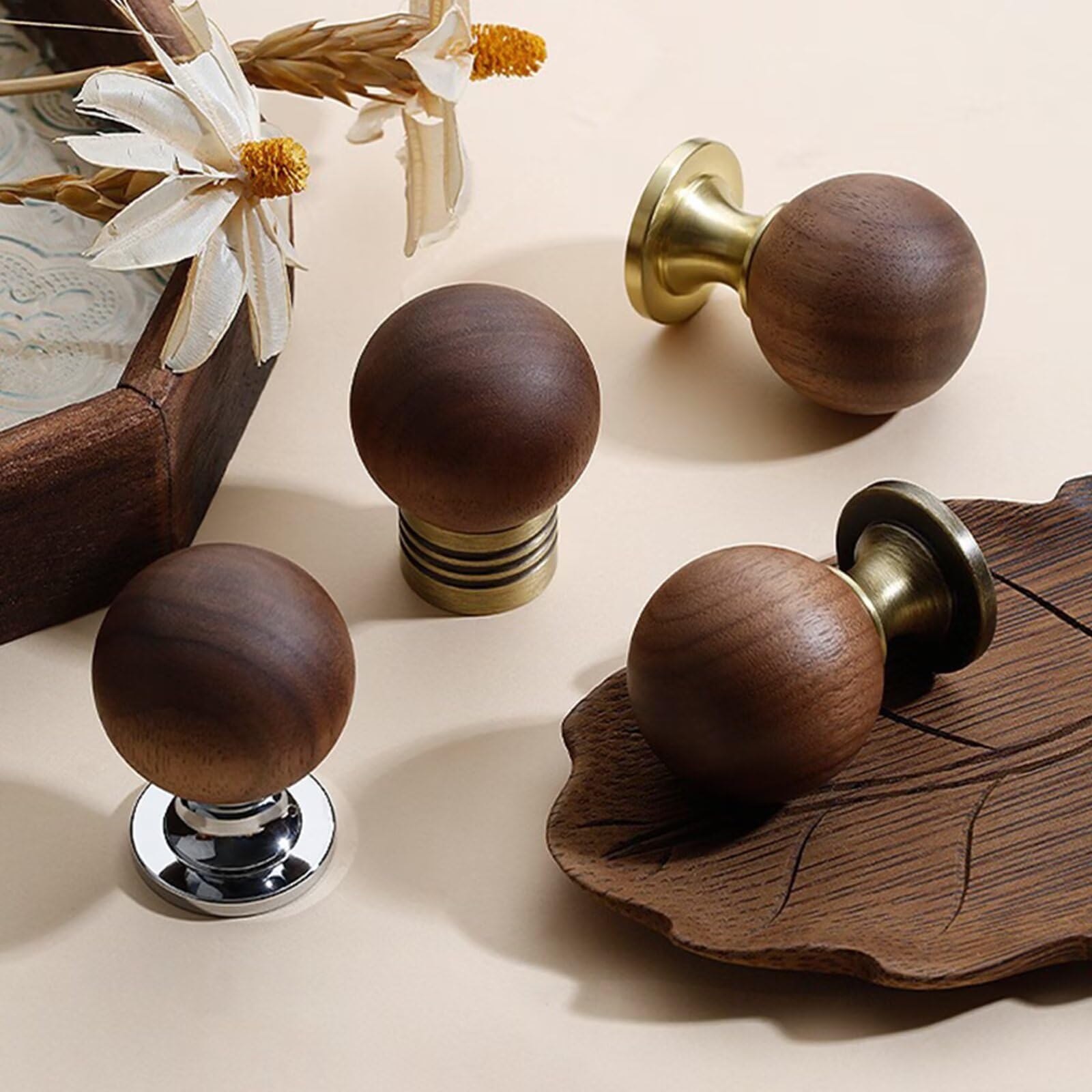 Set di 10 pomelli in legno naturale da 30 mm, semplici pomelli in legno massello di noce, maniglie per cassetti con viti, per mobili da cucina, porte, armadi, scrivanie, cassetti, librerie
