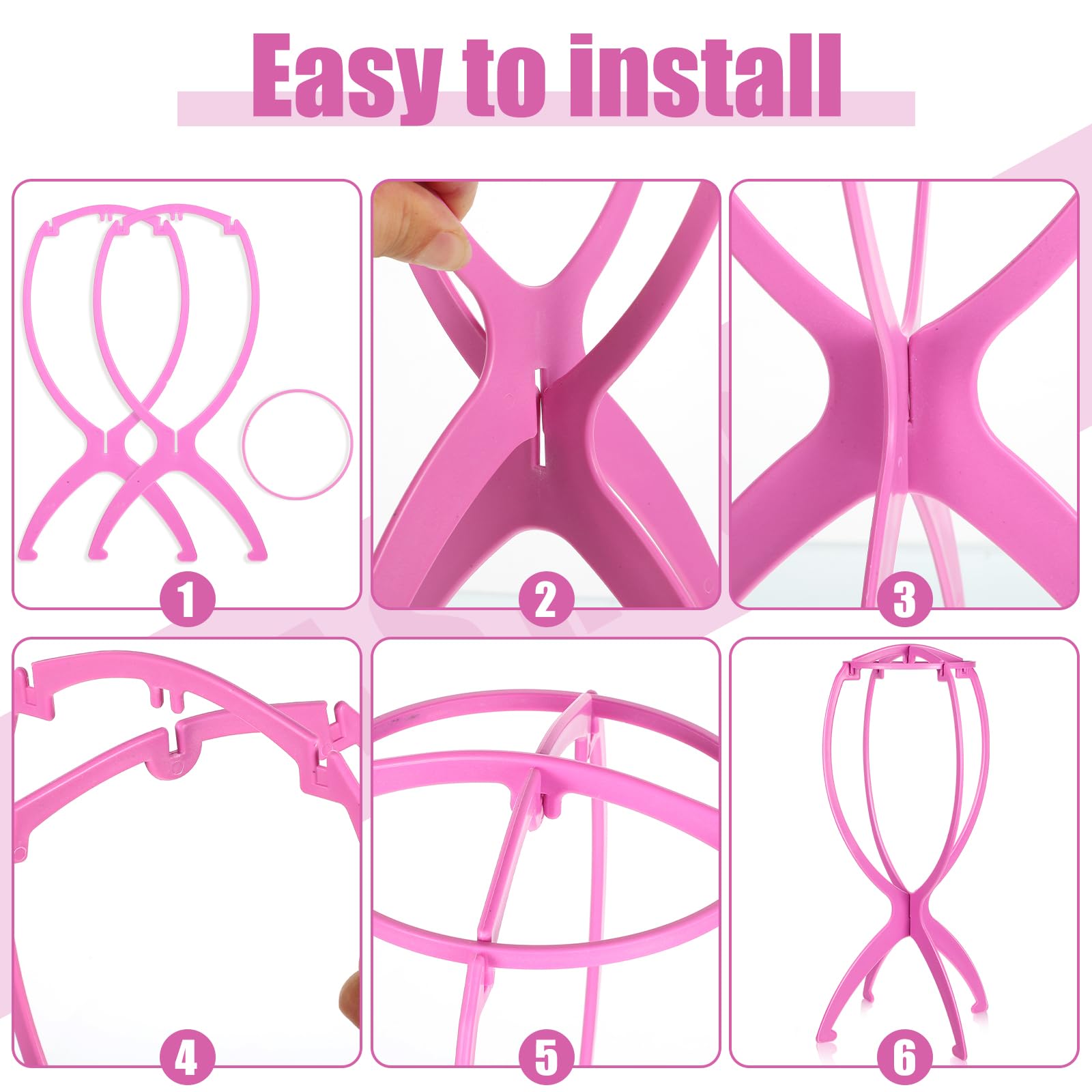 obeoby Perückenständer, 2 Stück, tragbarer Perückenhalter, rosa Perückenkopf-Ständer für alle Perücken, Reiseperücken
