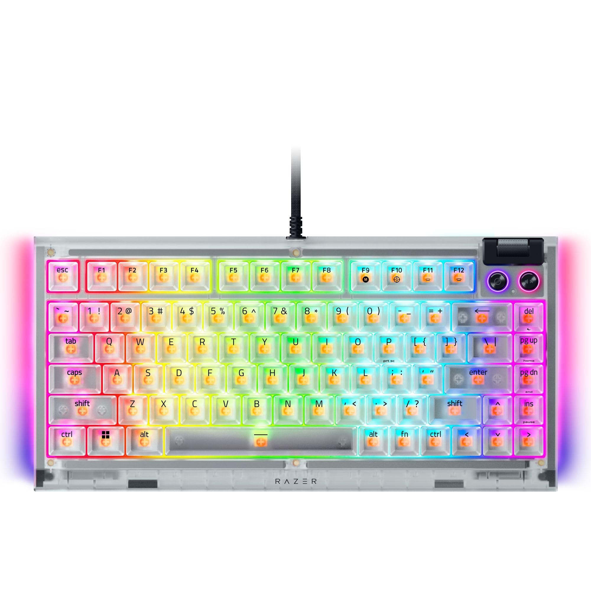 Razer BlackWidow V4 75% Phantom White - mechaniczna klawiatura gamingowa z możliwością wymiany na gorąco - pomarańczowe przełączniki dotykowe - RGB - układ US | Edycja Phantom White