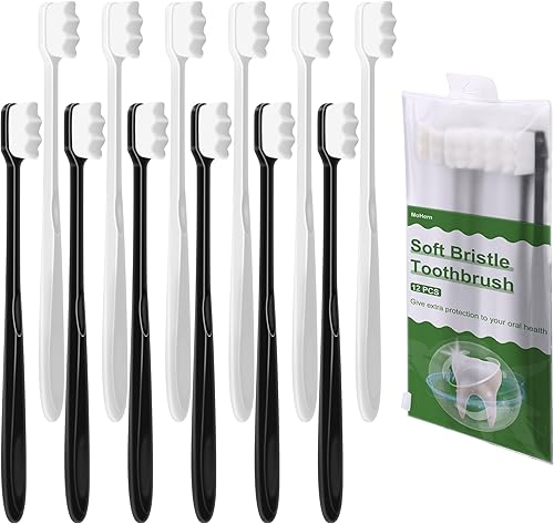MoHern 12 cepillos de dientes suaves para adultos para encías y dientes sensibles, paquete de cepillos de dientes con 20000 cerdas suaves, cepillo