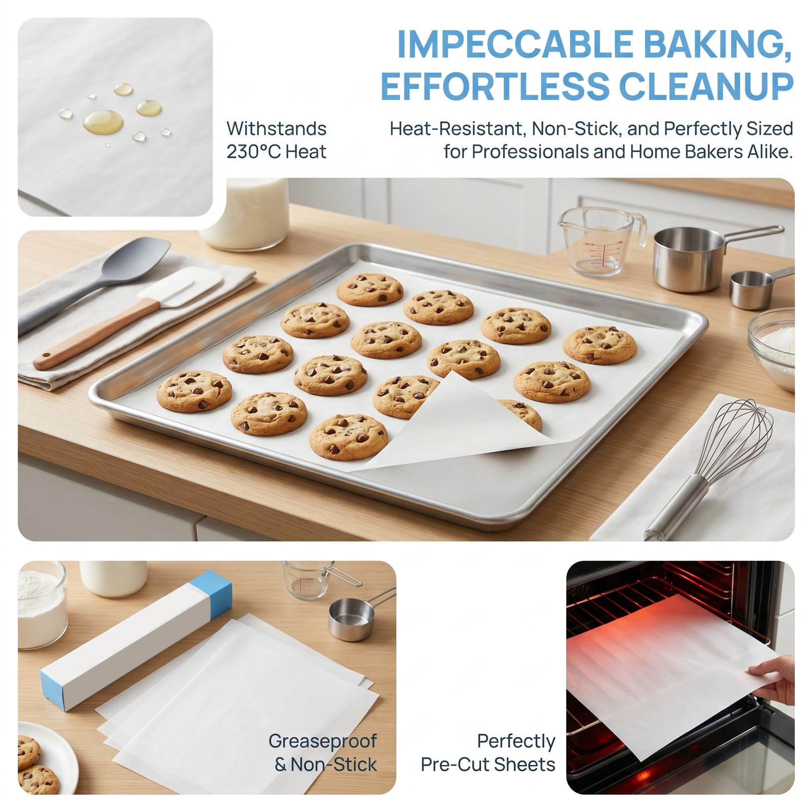 Luxshiny 200 Stück Backpapier 30 x 40 cm – Antihaft-Backbleche für Kekse – Hitzebeständige Ofenunterlagen zum Kochen, Grillen, für Heißluftfritteuse und zum Dämpfen von Dim Sum