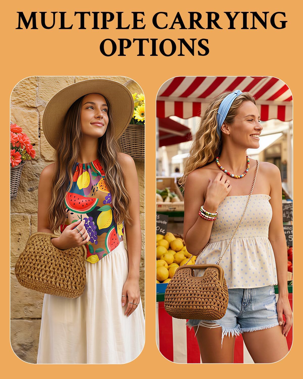 Herald Straw Woven Clutch Purse for Women, Beach Cloud Dumpling Pouch Evening Shoulder Crossbody Bag with Gold Chain