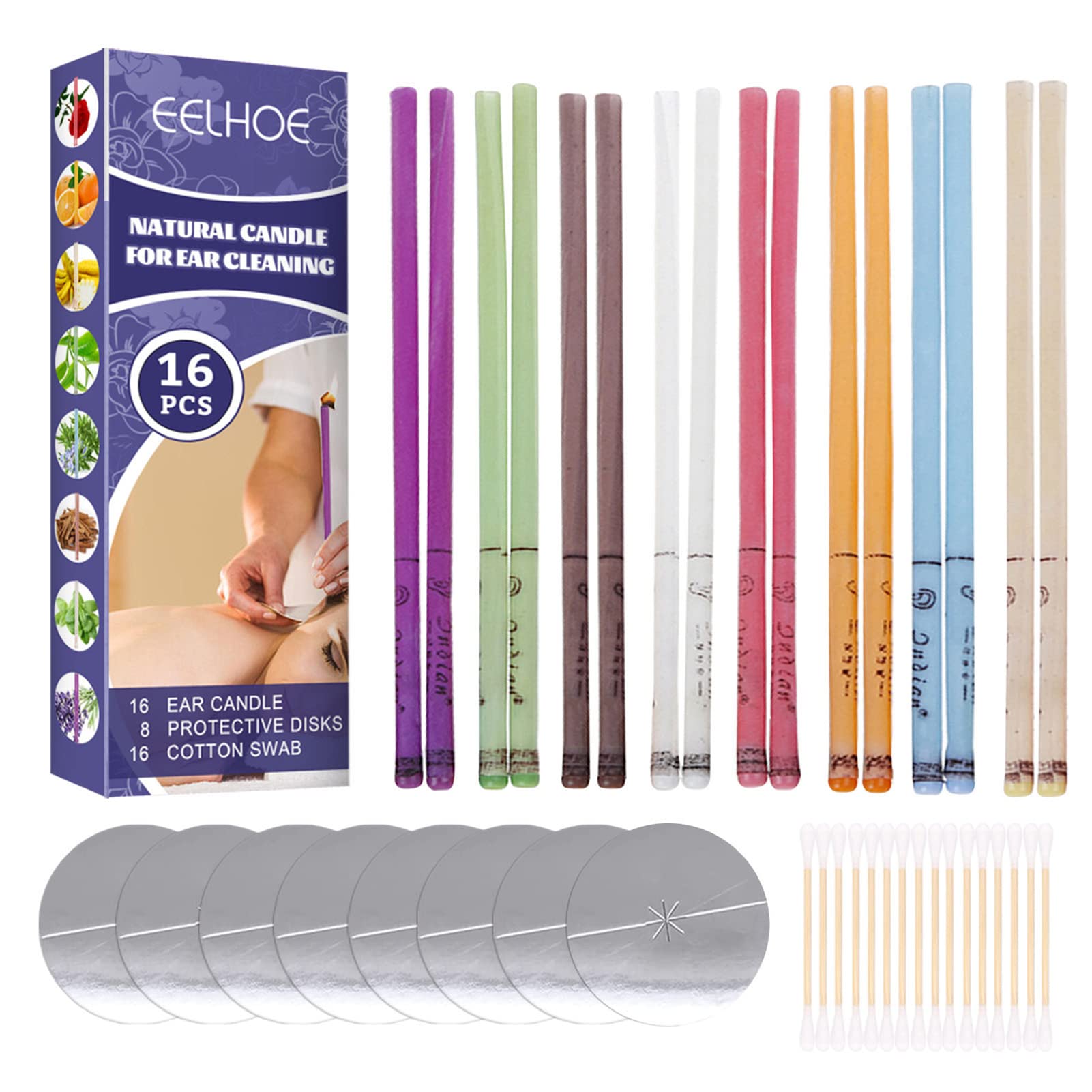 Labymos Ear Candle,Fajar 16Pcs Fragrance Ear Candles Healthy Care Natural Ingredients Ear Wax Removal Cleaner Ear Coning