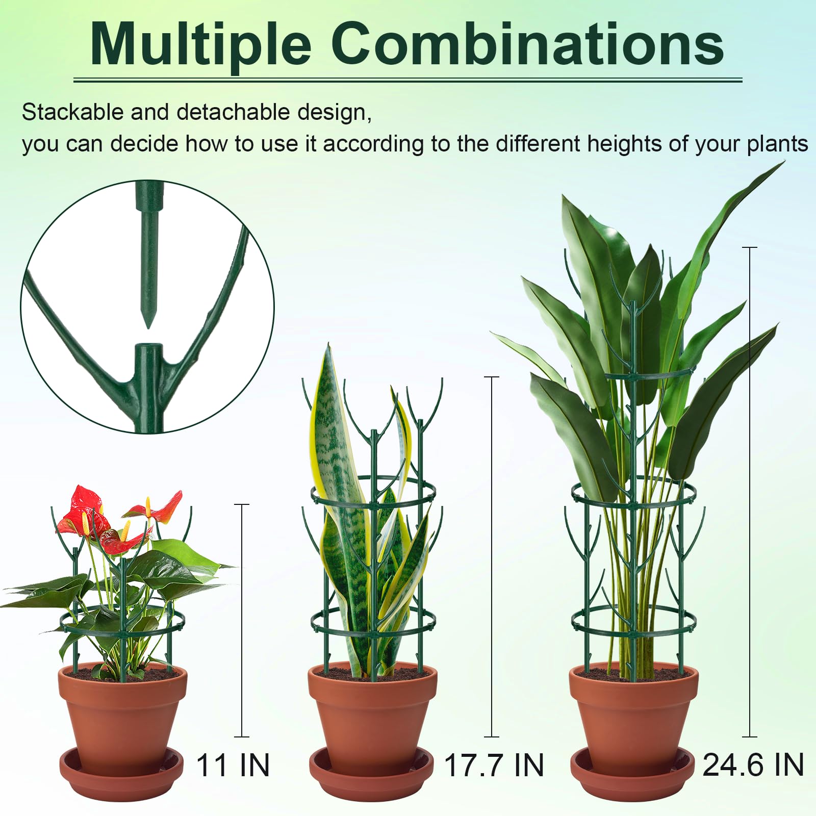 18 Pcs Plant Support Stakes & Plant Cage Support Rings, Plant Supports for Indoor Plants Stackable Plant Holder Stick - Image 3