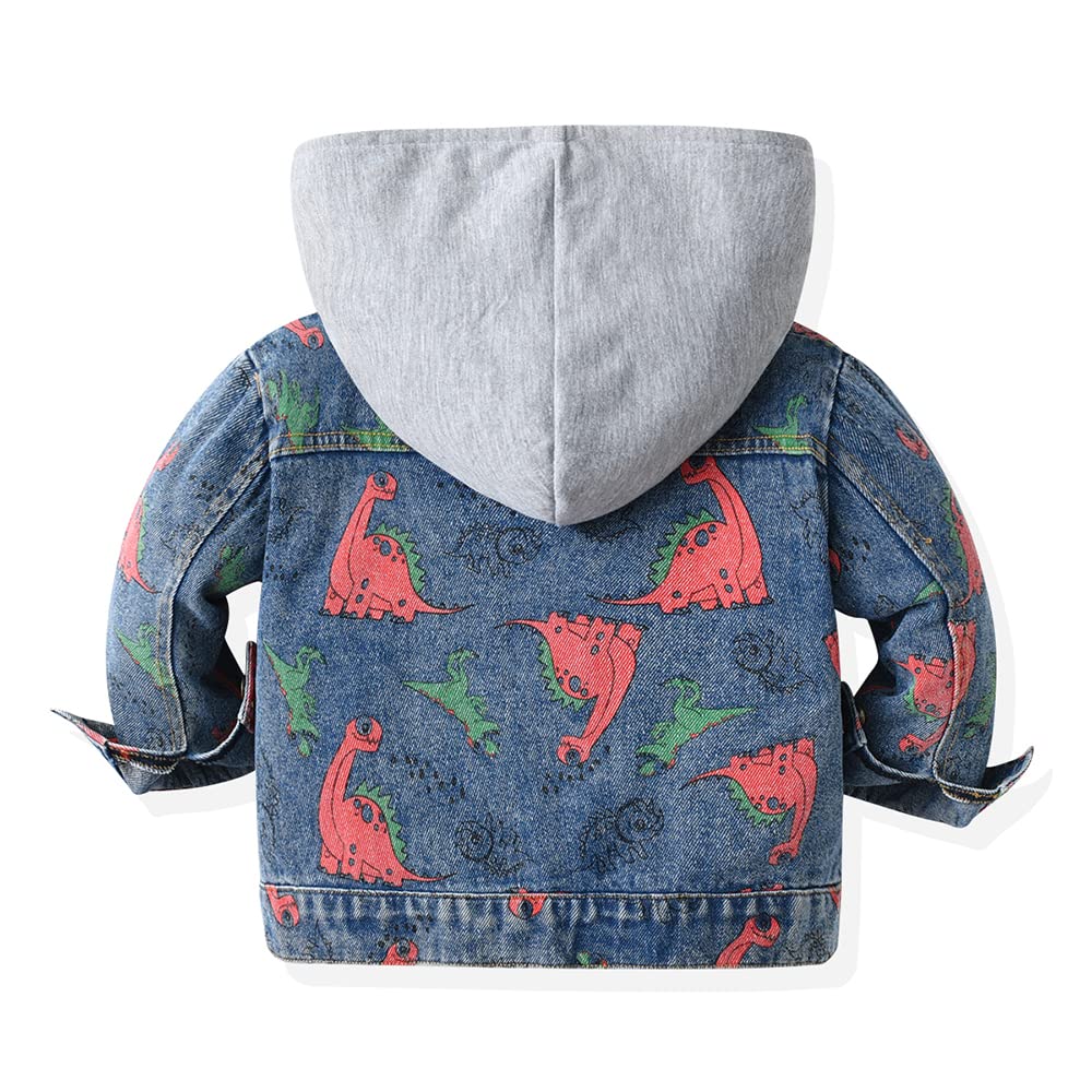Jungen Baby Jeansjacke Hoodie Beiläufig Stilvoll Dinosaurierdruck Frühling Herbst Jeans Denim Coats Mädchen Mantel Kinder