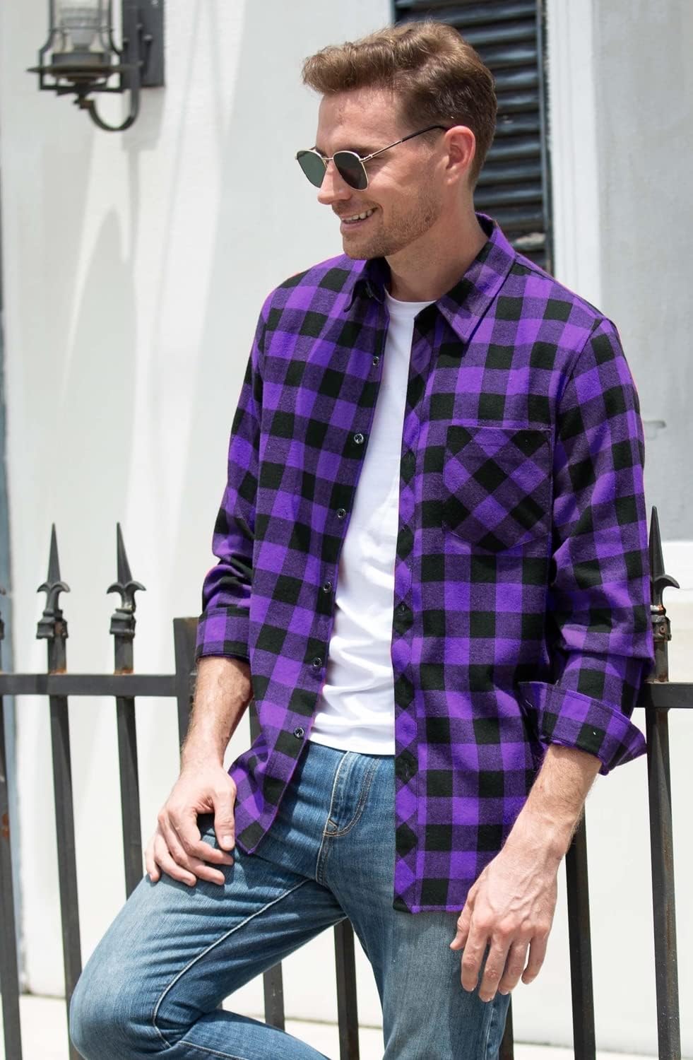 Cromoncent Men's Casual Plaid Flannel Long Sleeve Button Down Shirt - Image 2