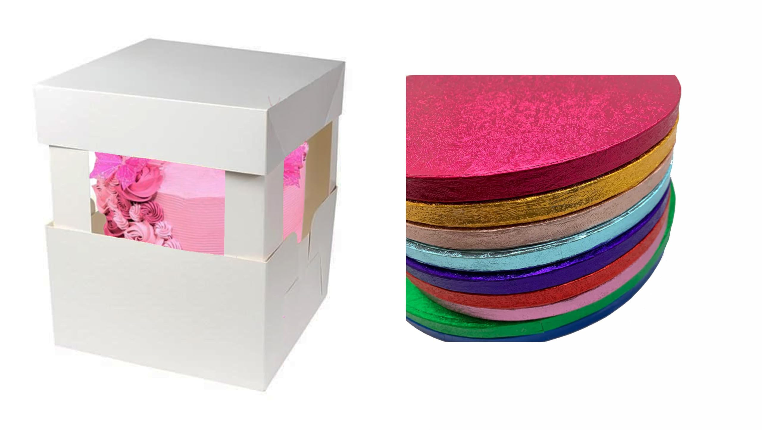 LARRYROO Round Colour Cake Drum & White Box + Lid With 12" Corner Extensions For Tall, High Wedding, Birthday Cakes (8 Inches, Green)