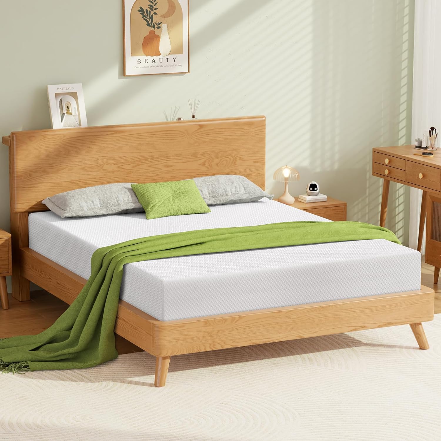 Opoiar Firm Memory Foam Mattress King Size 8 Inch, Premier Cooling Green Tea Gel Bed-Mattress in Box, High-Density Mattresses for Back Pain, Removable Fiberglass Free Cover, CertiPUR-US, 80'' x 76''