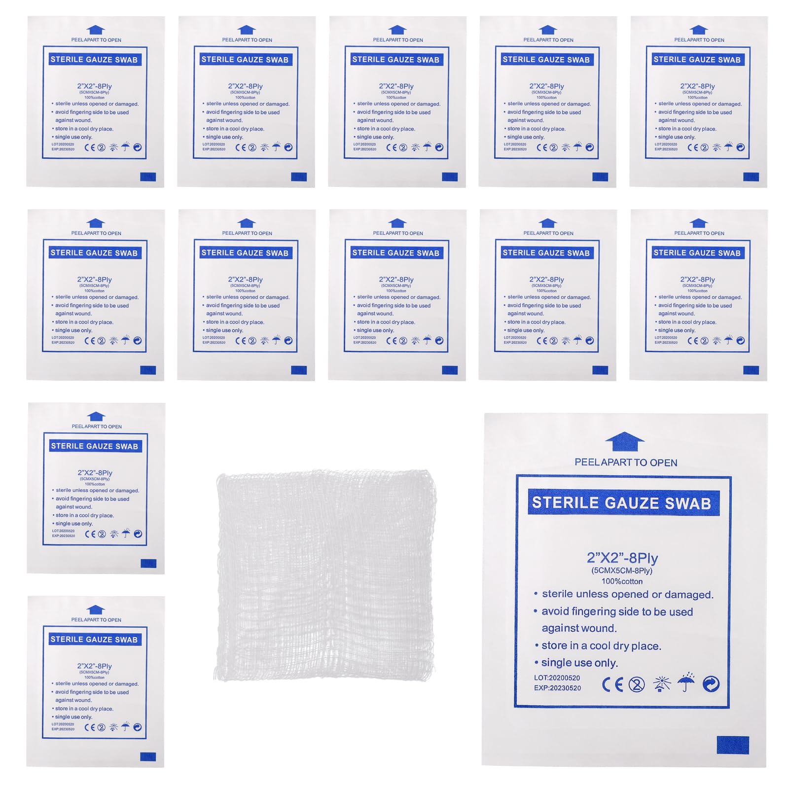 30pcs 5cm x 5cm Cotton Surgery Sponges Gauze Sponge Pads Sterile First Aid Gauze Dressing Pads for Wound Care