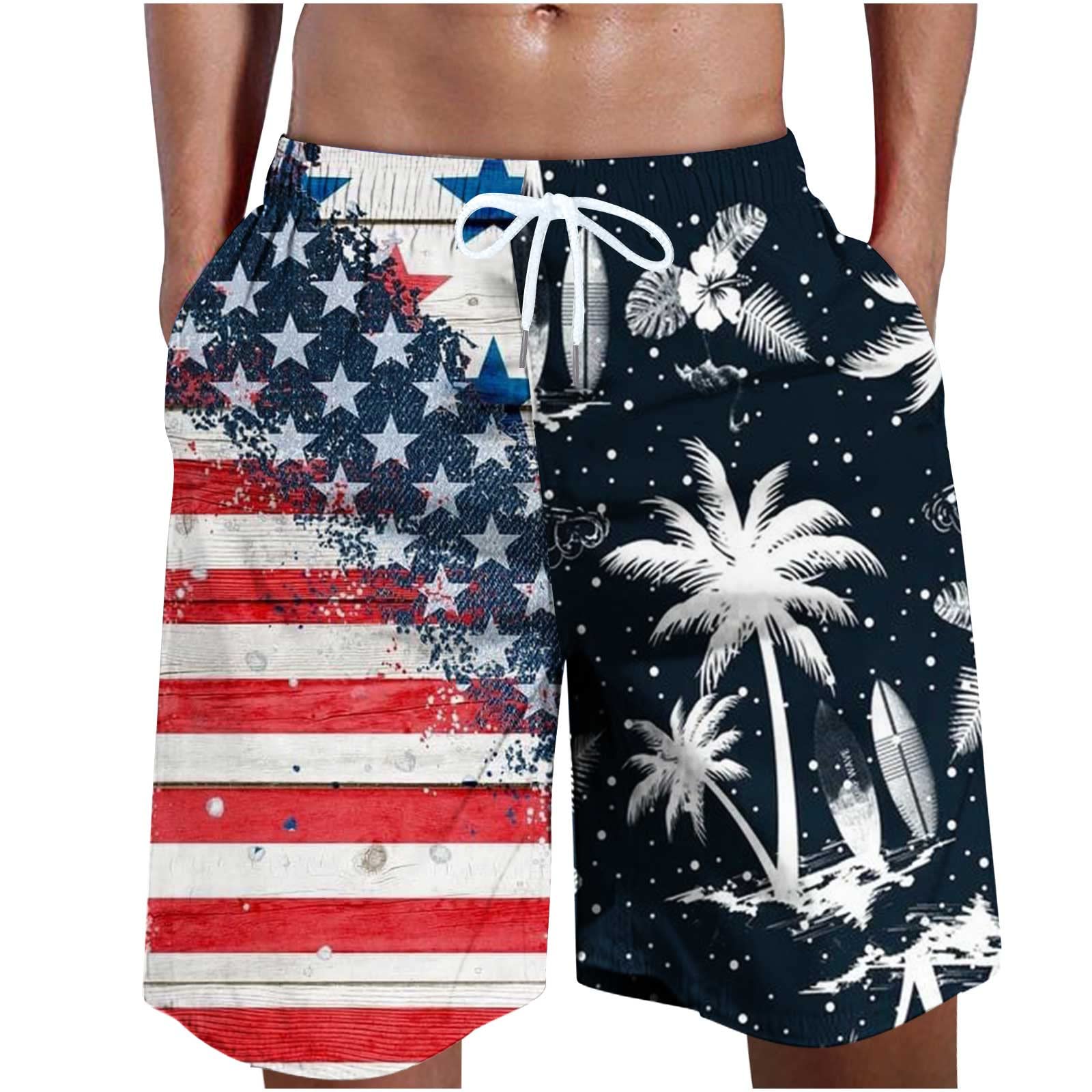 TUOBARR Loose Athletic Shorts for Mens Elastic Waist Beach Shorts Summer Casual Outdoor Shorts Independence Day Print Shorts