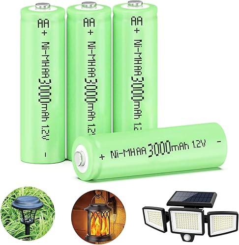 Baterías recargables Ni-MH AA de 1.2 V AA 3000 mAh, doble A batería precargada de alta capacidad para luces exteriores de cubierta (4 paquetes)