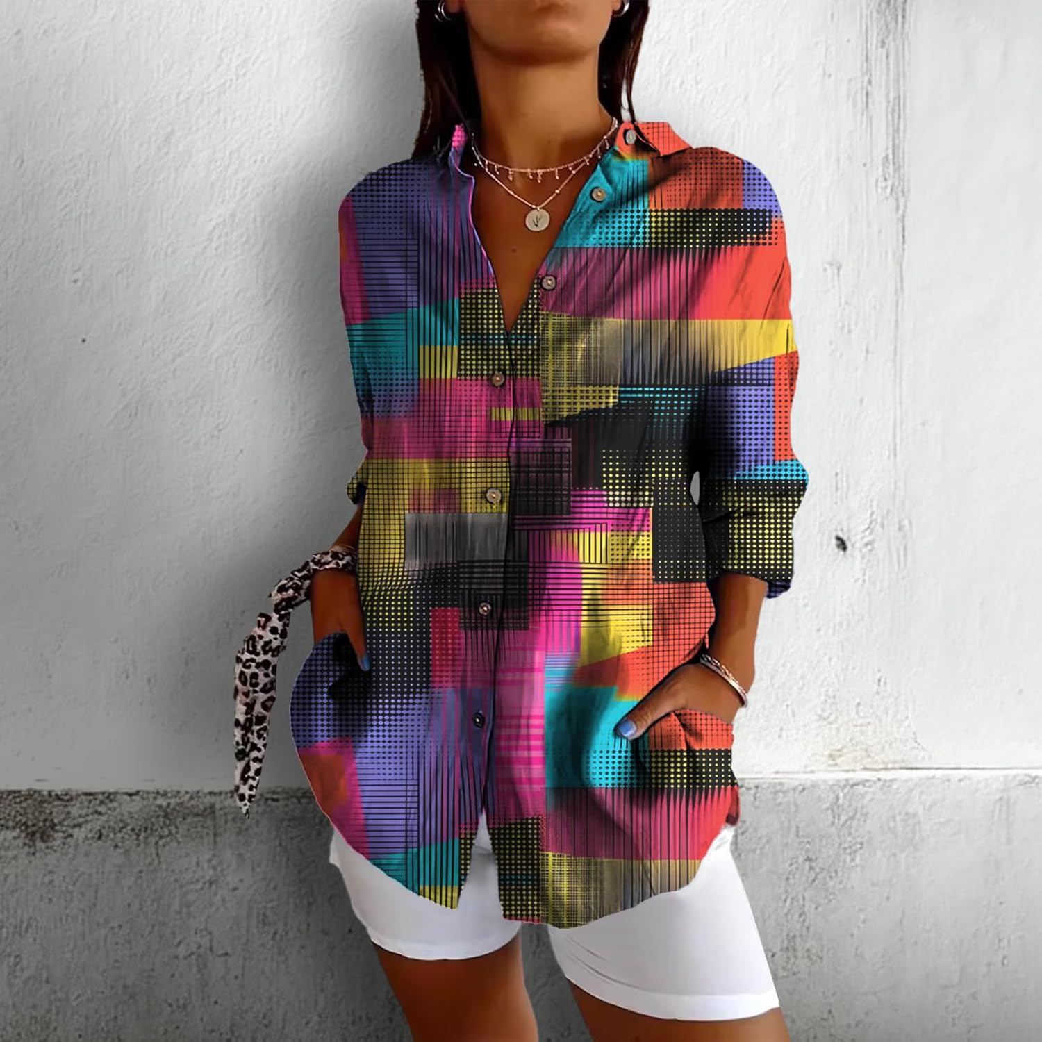 Button Down Shirts for Women Short Sleeve V Neck Bohemian Flowing Blouse Comfortable Linen Blend Fitted Tee - Image 2