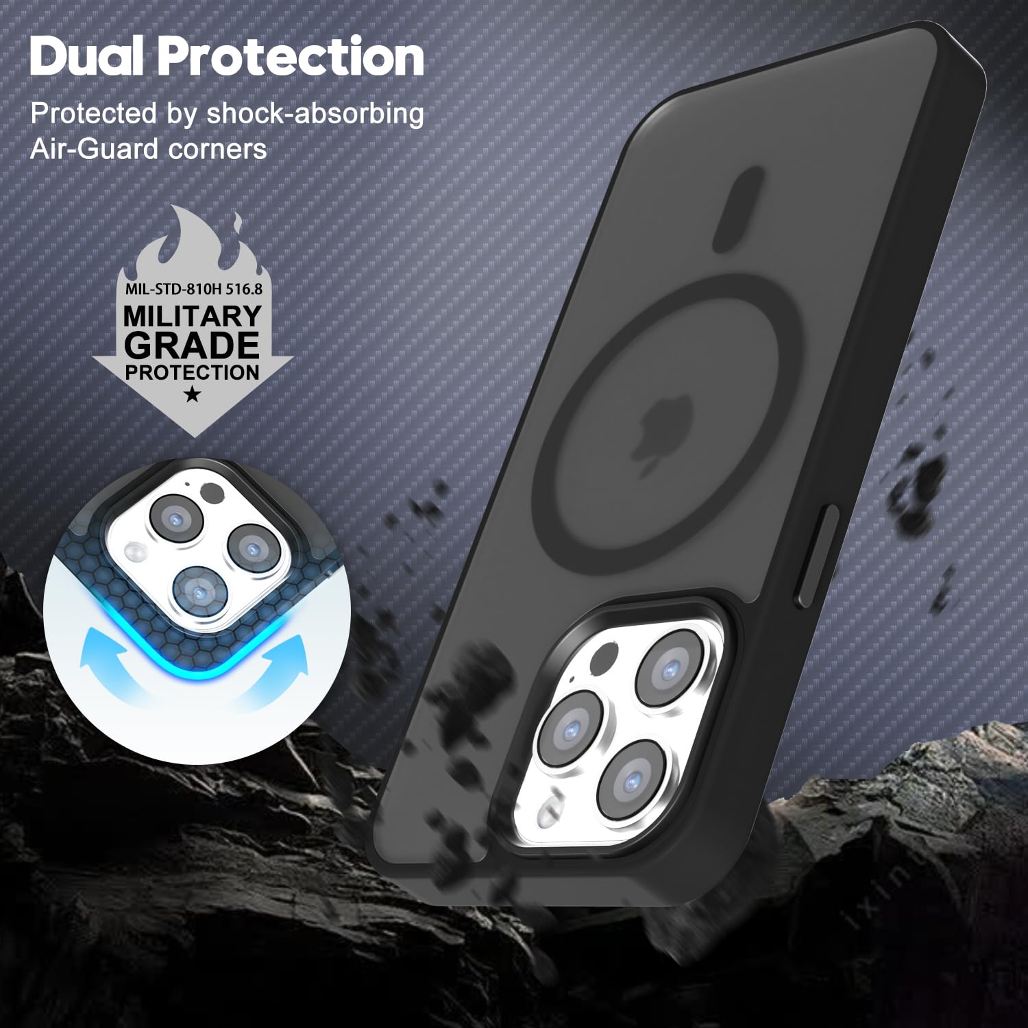 Oakxco Custodia Per IPhone 16 Plus Effetto Trasparente Opaco – Sottile, Antigraffio, Con Magneti Per Magsafe, Colore Azzurro - 3
