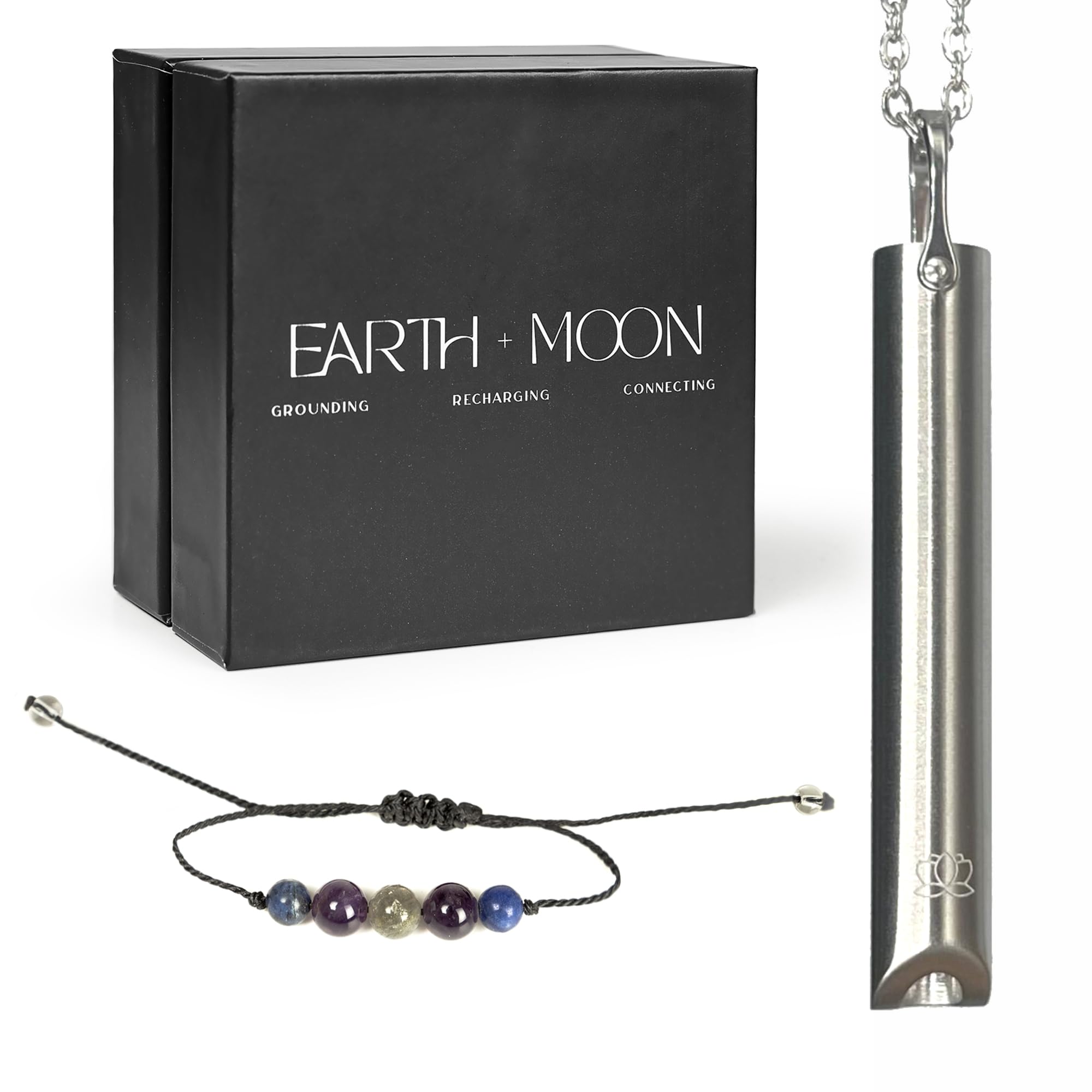 Anxiety Breathing Necklace for Relaxation, Breathe Better with Stylish Mindful Breathing Tool, Practice Slow Exhale Without Sound, Stay Calm with Stress and Meditation Accessories, Silver