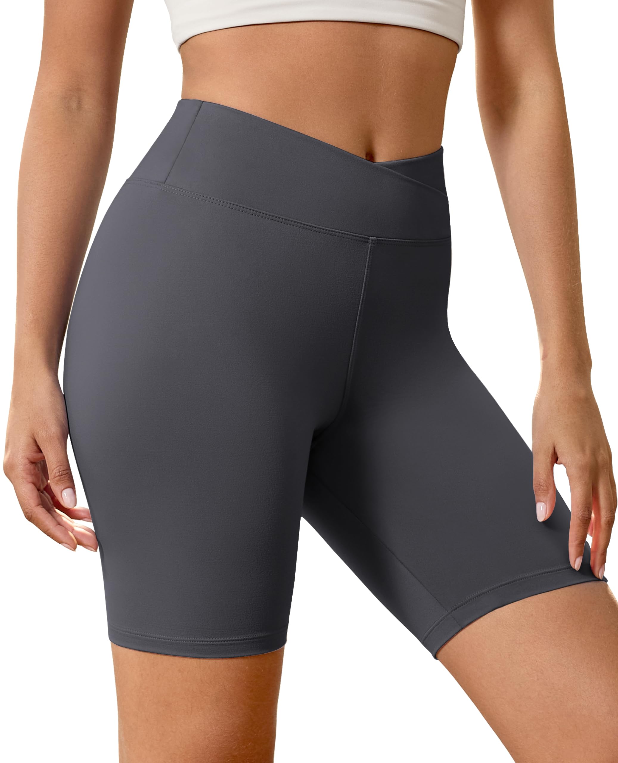 BAYDI Creamlush Crossover Radlerhose Damen - 20 cm V-Hochtaillierte Yoga Lounge Shorts, Bequem & Dehnbar