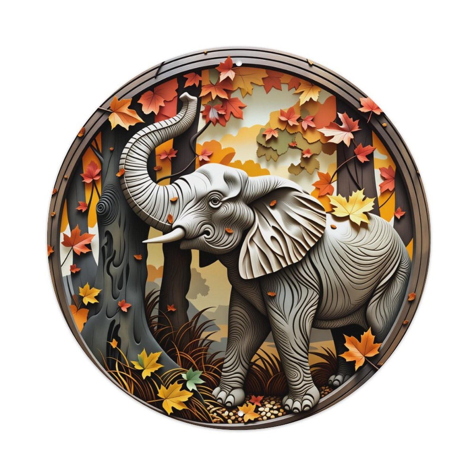Elephant Autumn Leaves Forest Art Metal Tin Sign Vintage Garden Bedroom Cafe Bar Man Cave Home Wall Decor Metal Poster 8x8 inches