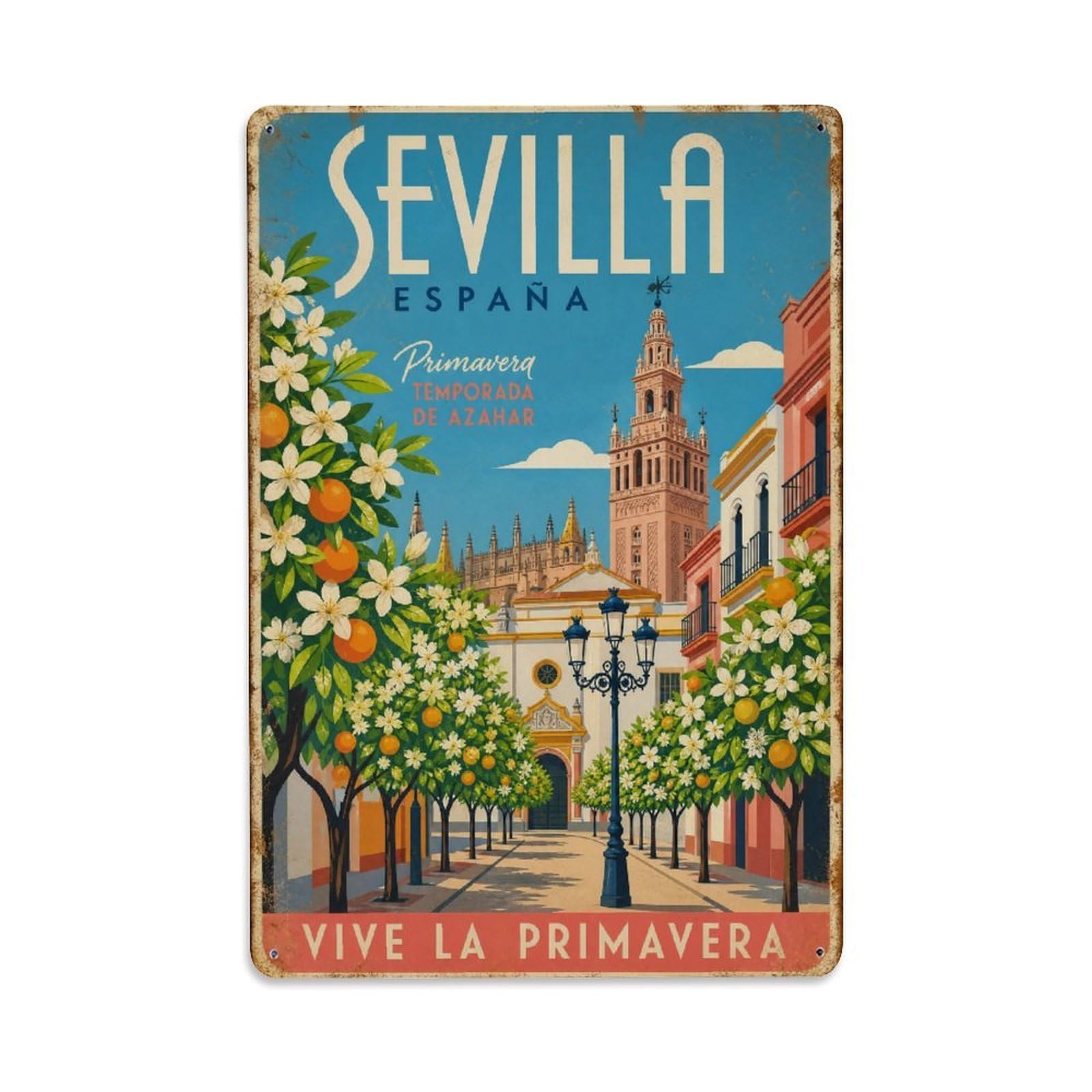 Huiyhb 8X12inch(20X30cm) Vintage Travel Seville Spring Orange Blossom Season Metal Tin Sign