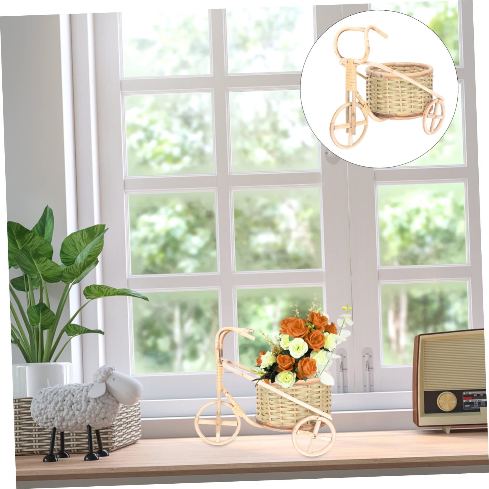 YARNOW Cesta De Bambú para Maceta De Bicicleta Cesta Pequeña De Triciclo Tejida Estilo Rústico para Decoración De Escritorio o Adornos De Bicicleta