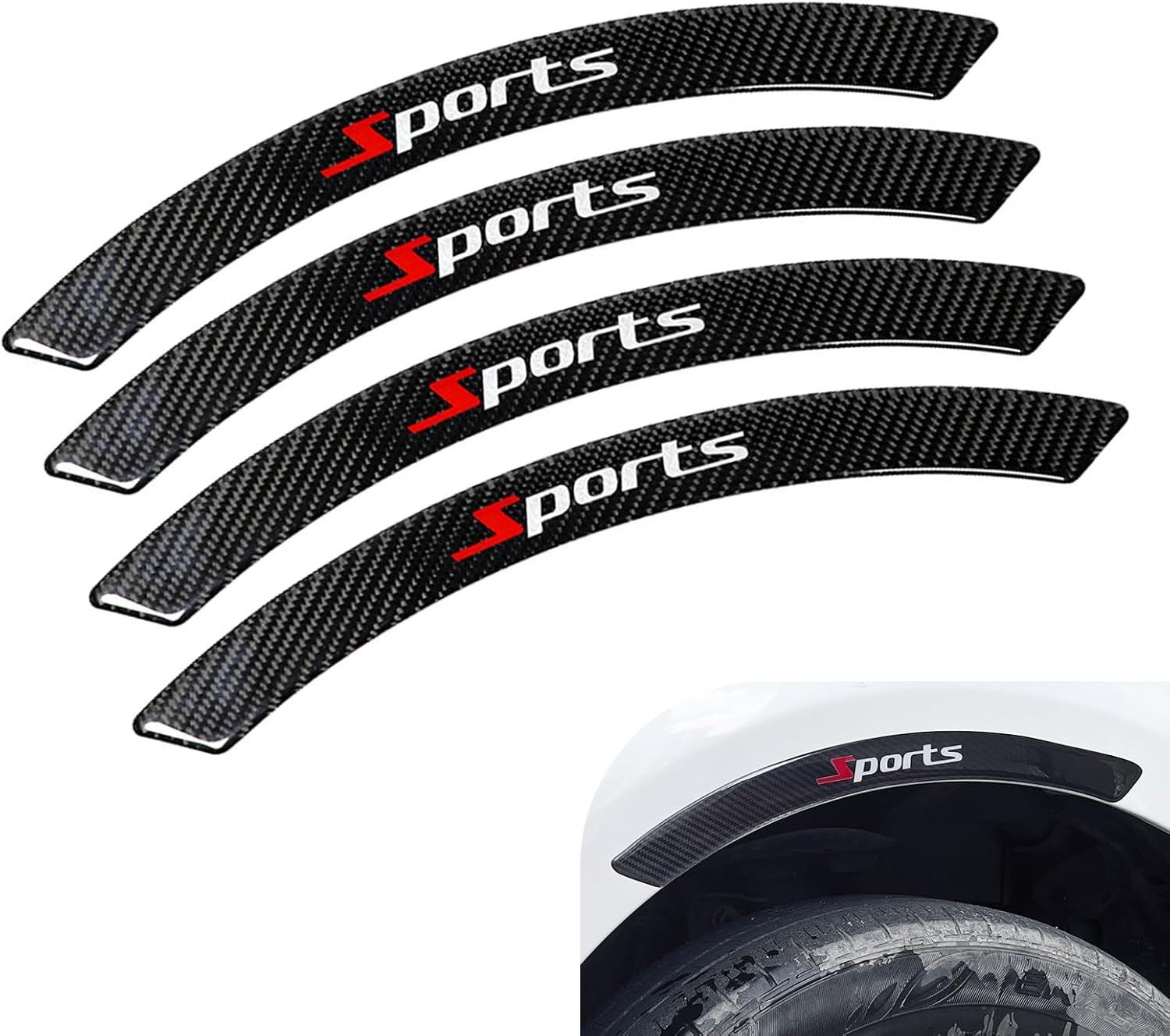 Opuweiy Carbon Fiber Wheel Arch Protectors - 2PCS Universal Fender Flares, Anti-Scuff Self-Adhesive Strips for Cars, SUVs, Trucks (Black Sport)