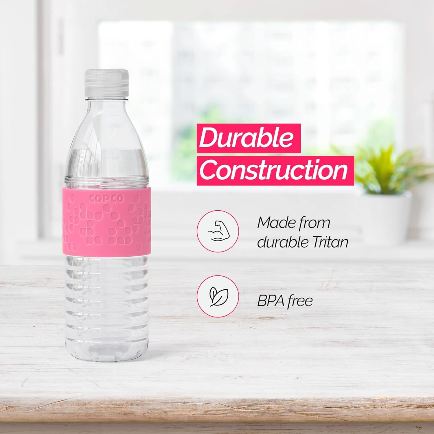 Copco Hydra Reusable Water Bottle Set of 2-16.9 oz, BPA-Free, Tritan Plastic, Spill-Resistant Twist Lid Bottles for Gym, Office & School, Sports & Outdoor Activities with Non-Slip Sleeve (Pink) - Image 3