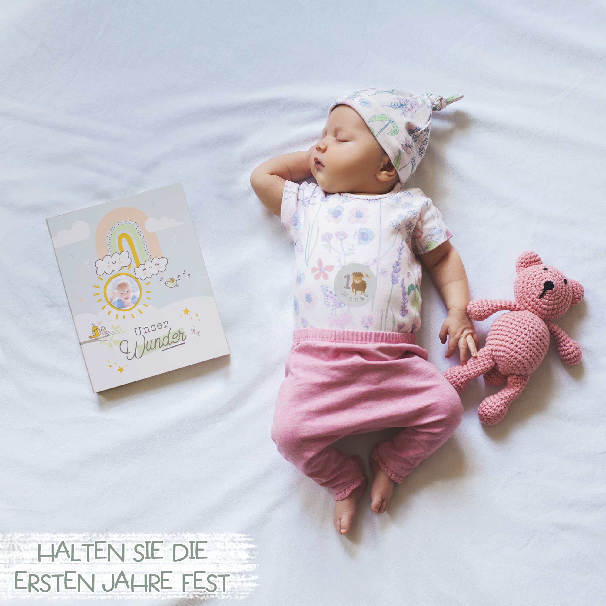 MilaBoo® Il nostro miracolo, album fotografico per bambini con adesivo in pietra miliare, regalo speciale per la nascita, album fotografico per bambini con molto spazio (nostro miracolo scrapbook