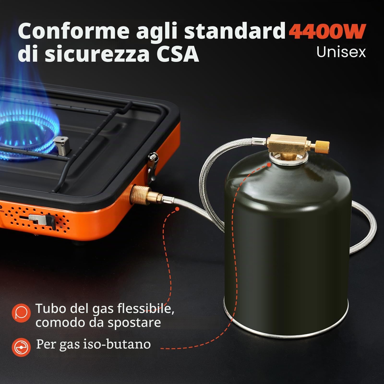 Odoland Fornello da campeggio portatile a 2 fuochi, 4400 W, fornello da campeggio leggero, con accensione automatica e controllo del calore, per viaggi in spalla e picnic