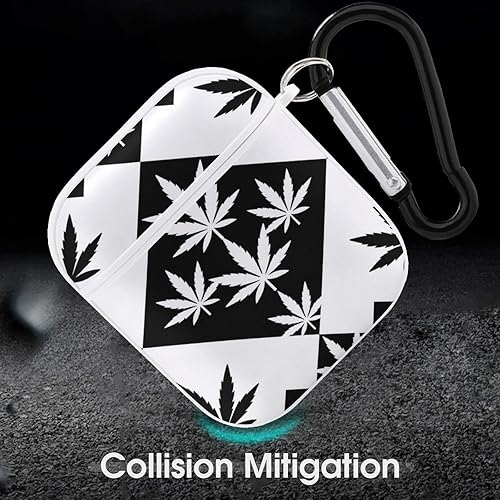 Miniatura 6 de SWEET TANG Funda a prueba de golpes compatible con AirPods 2, funda de carga inalámbrica con patrón de hojas de malezas en blanco y negro, funda