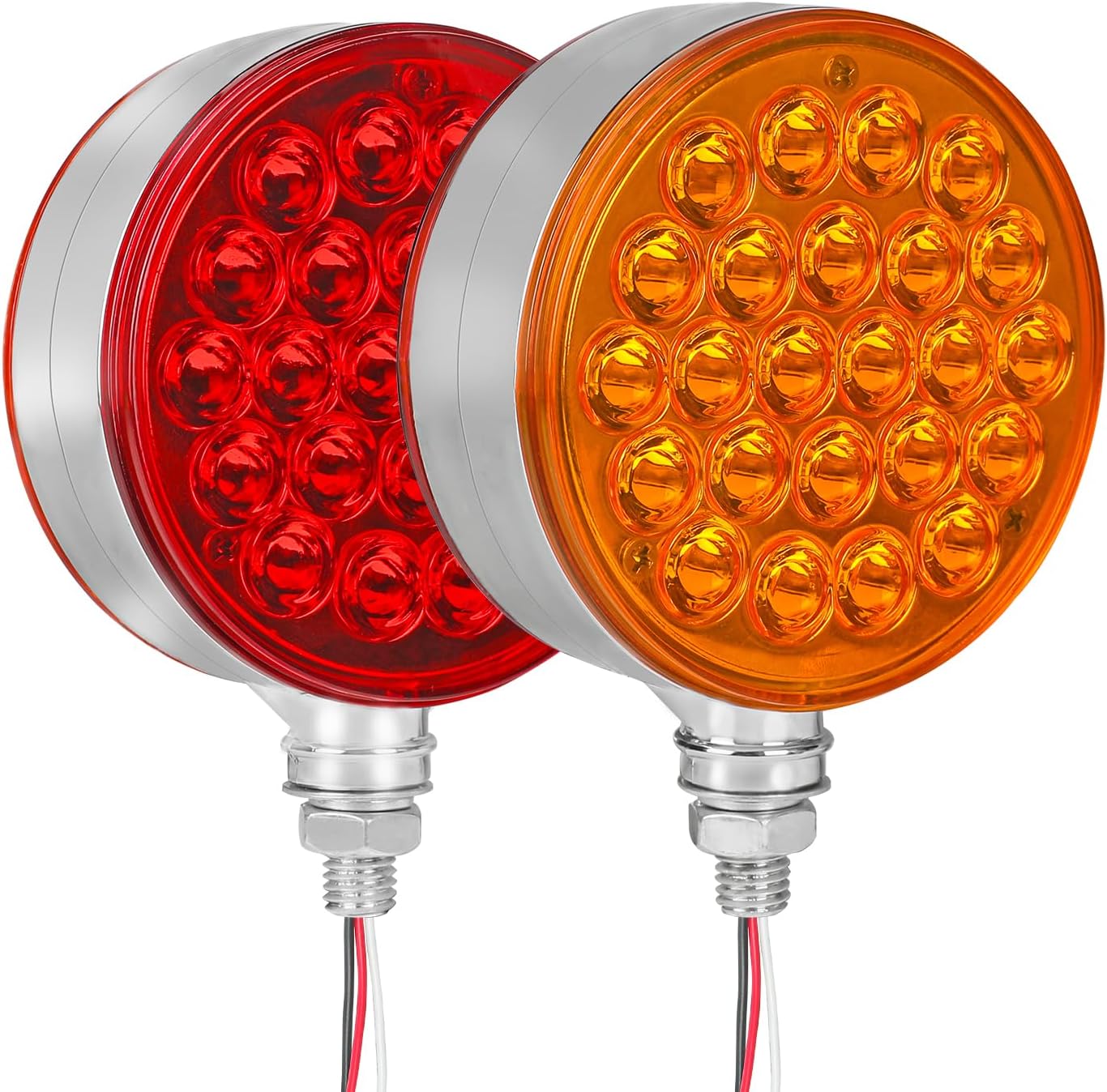 2Pcs Amber/Red Double Face Led Turn Signal Light with Stud Mount, Square 52 LED Trailer Fender Lights for Semi Trucks Heavy Truck Trailer