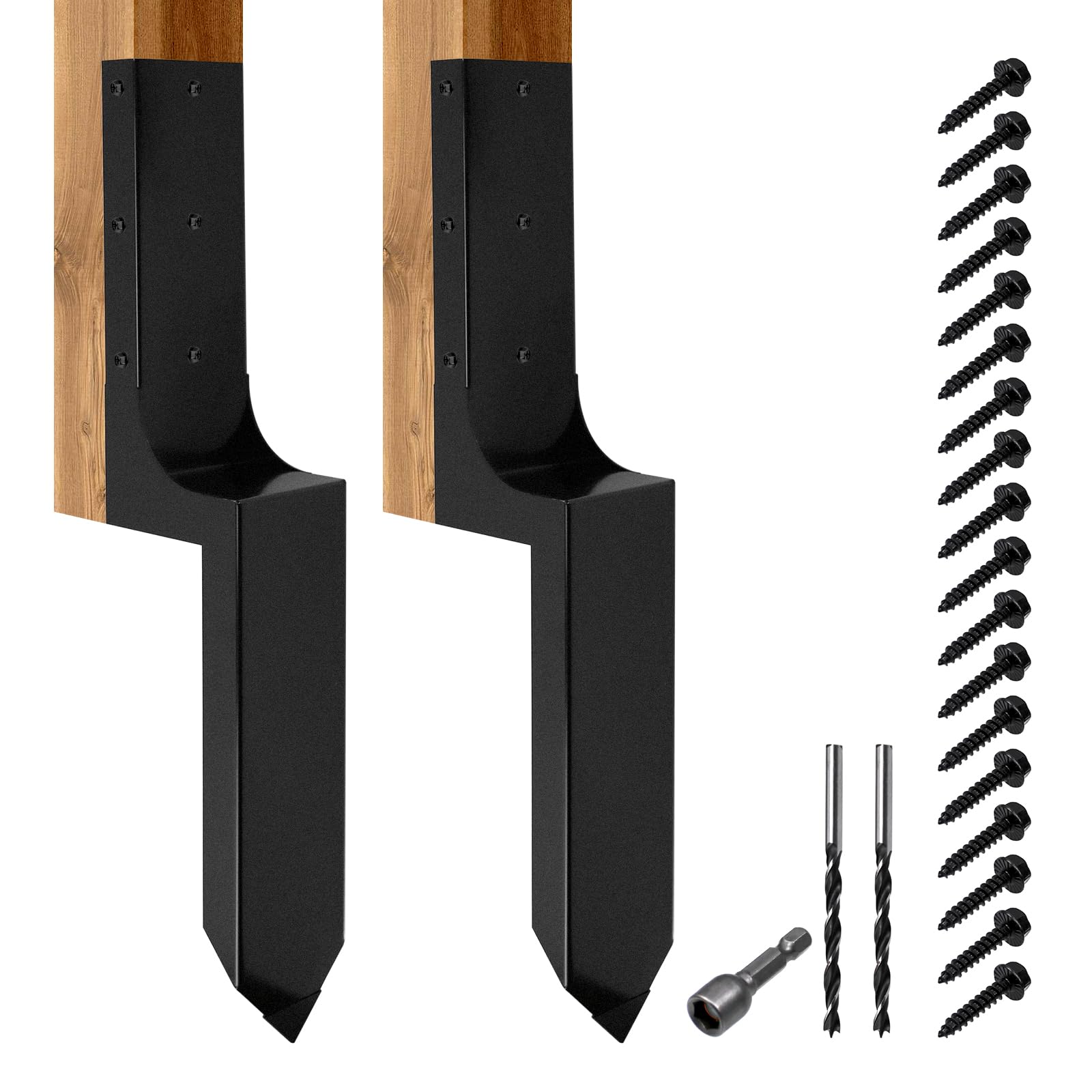 Photo 1 of Fence Post Repair Kit,Heavy Duty Steel Fence Post Anchor Ground Spike 4"x4" for Repairing Broken Wooden Fence Post Repair Stakes(2 Pack/Black)