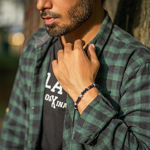 Miniatura 7 de MagnetRX Pulsera magnética de hematita, piedras magnéticas de máxima fuerza con dijes de acero inoxidable, elegantes pulseras magnéticas de cuentas