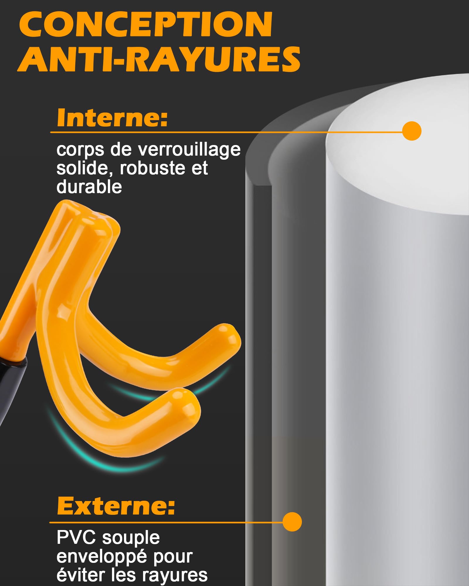 Tevlaphee Antivol Volant à 4 Crochets, Dispositif Antivol Robuste Haute Visibilité, Compatible Universel pour Voitures, Vans, SUV, Convient aux Volants jusqu'à 41,5 cm, 3 Clés Incluses(Jaune)