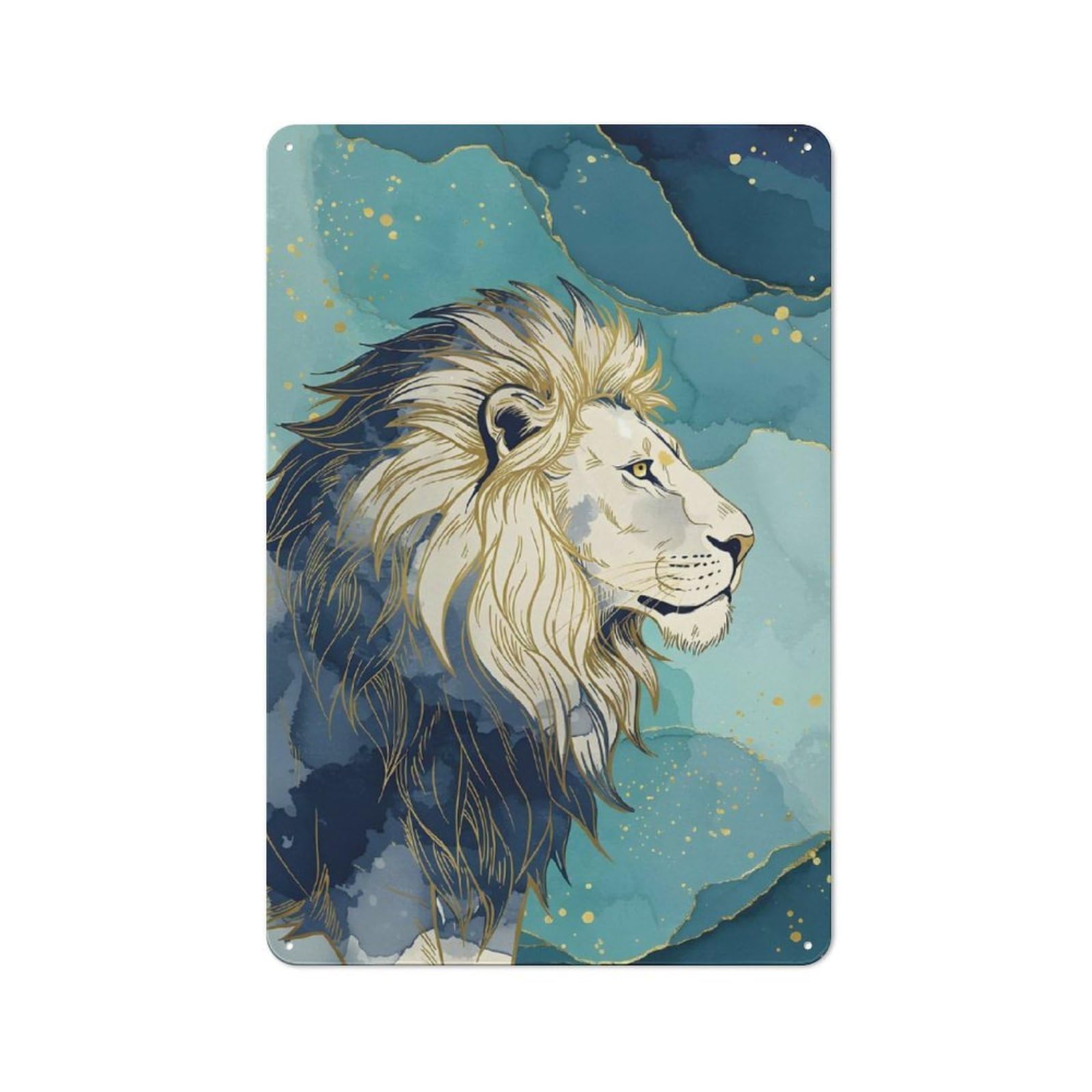Junmoney Lion Portrait With Abstract Watercolor Backgr Ound Vintage Metal Wall Sign 30X20cm For Café Or Restaurant, For Metal Sign Collectors, For Garage And Workshop Walls